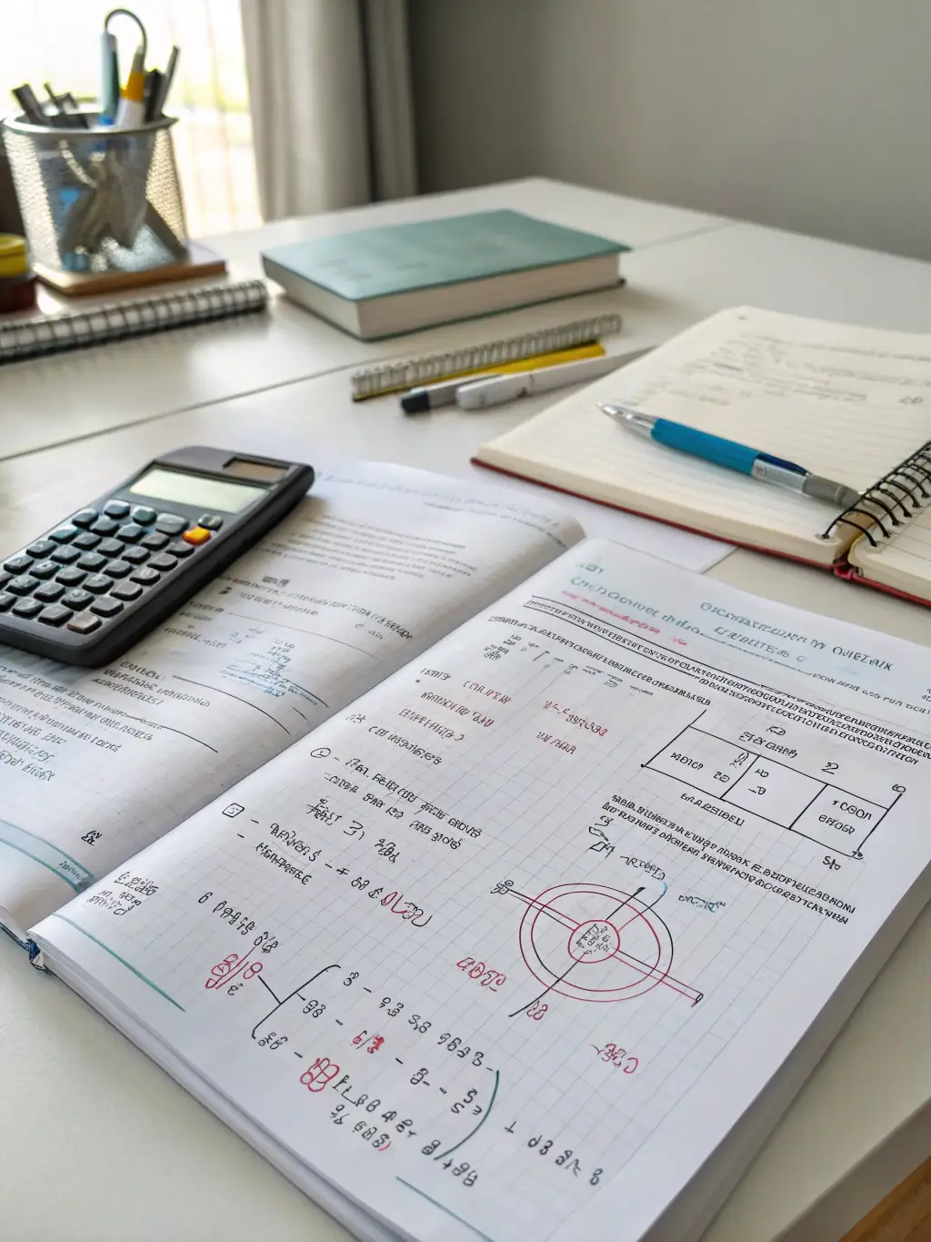 A picture of a student solving a practice question from the Learning Physics book, showcasing the book's focus on problem-solving skills.